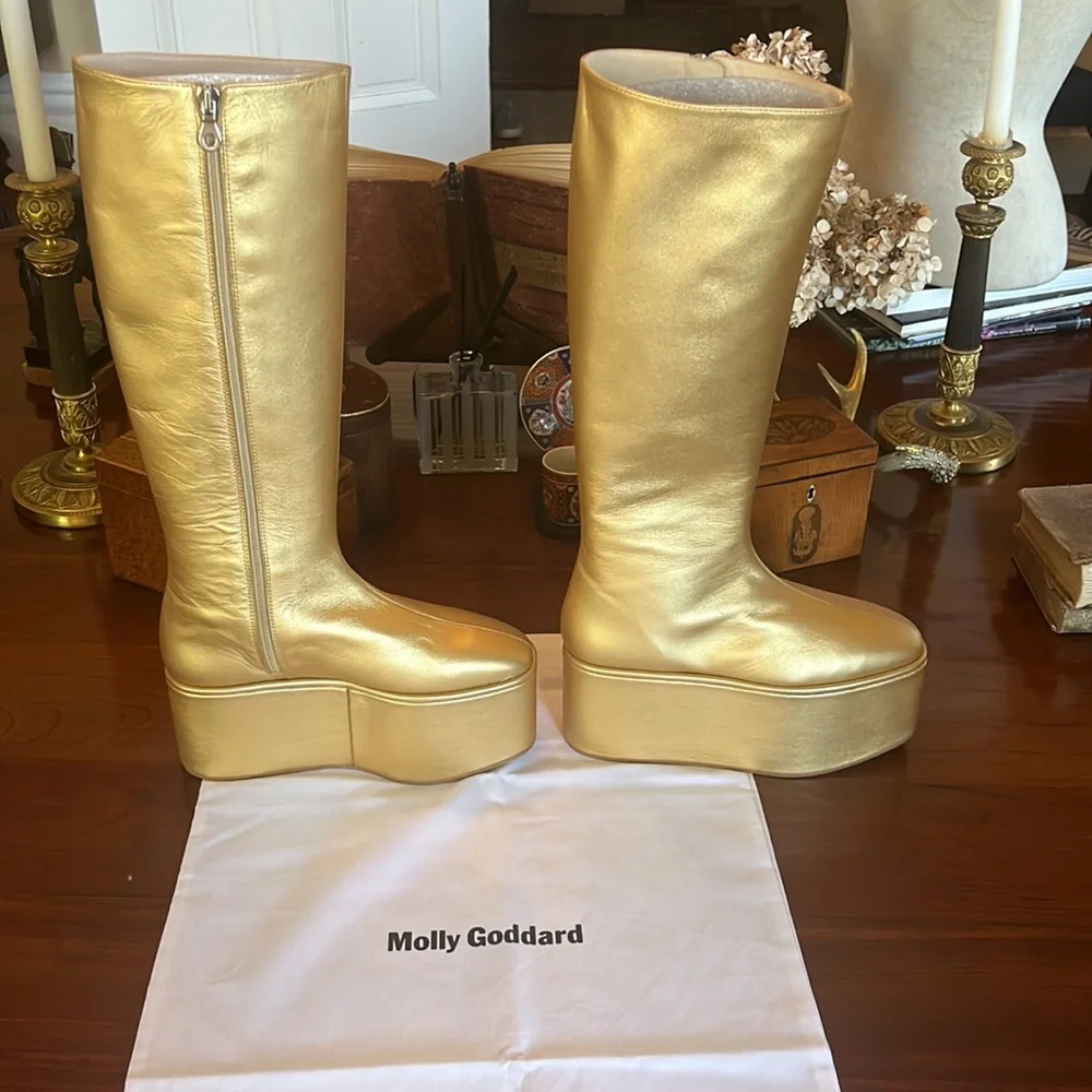 MOLLY GODDARD Athena 90mm Metallic Platform Boots